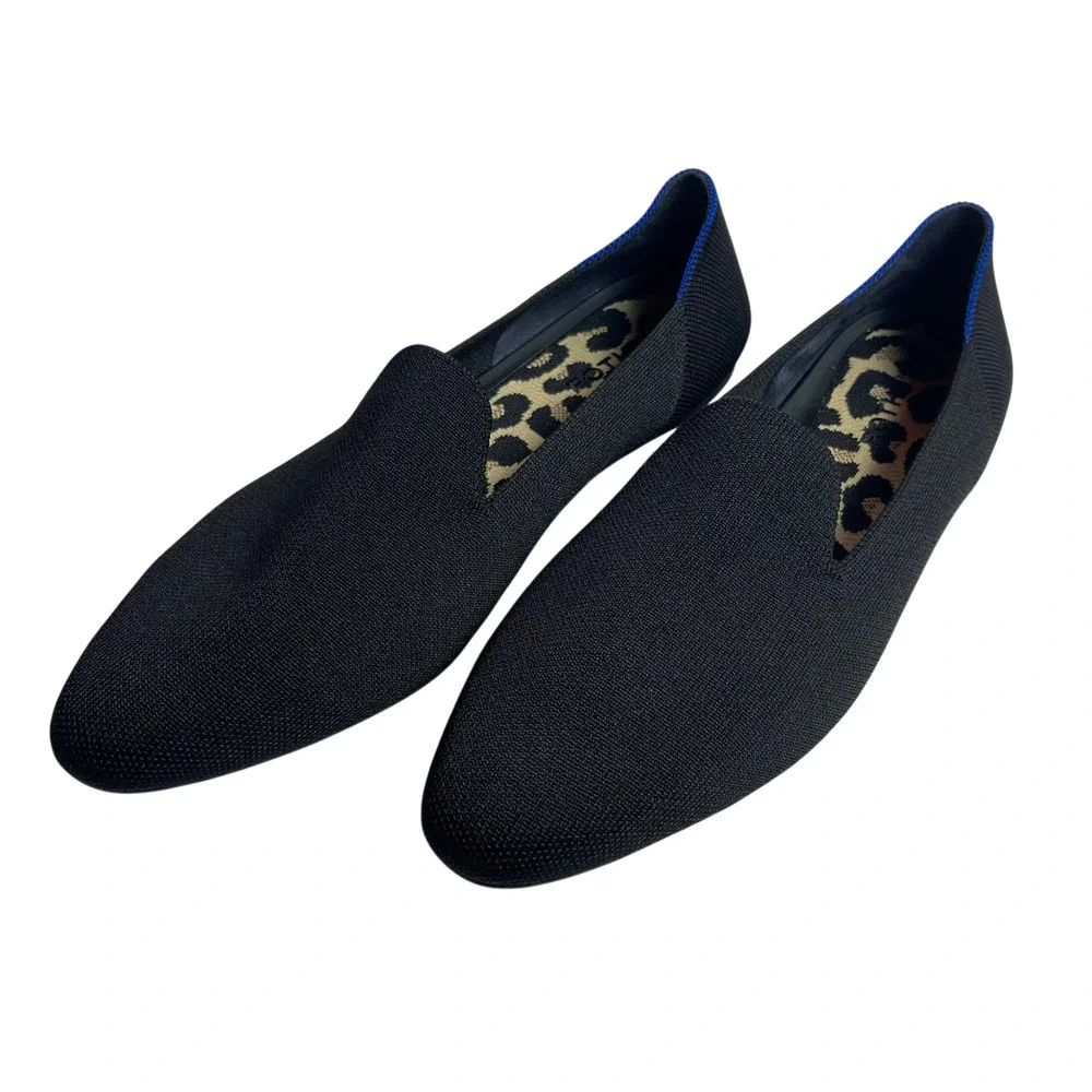 Rothys Round Toe Ballet Flats Shoes Womens 12.5 Black Leopard